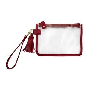 NEW CAPRI DESIGNS women's game day clear tassel wristlet in crimson